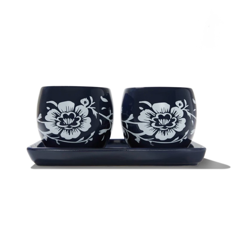 Summer & Rose | Navy & White Floral Planter Set | NIB​​